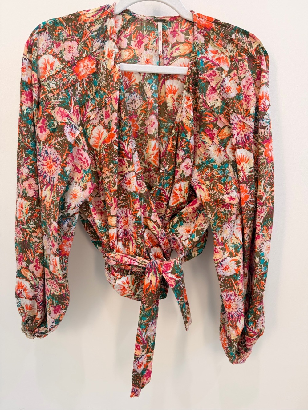 Free People Floral Wrap Blouse — Green, Pink, Orange